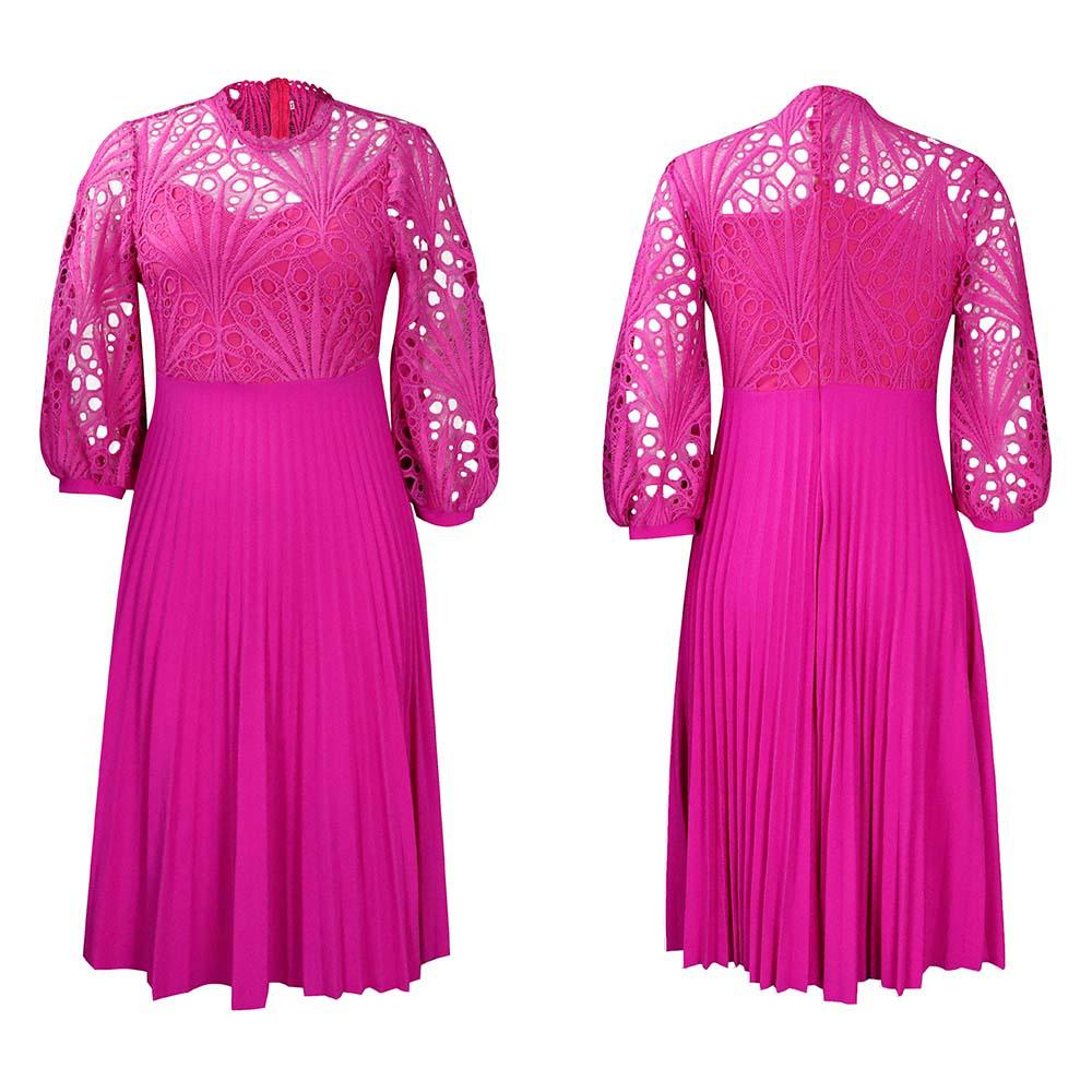 Letnia Europejska i Amerykańska Sukienka Koronkowa Plisowana Ażurowa - Seksowna, Plus Size, inspirowana Afryką