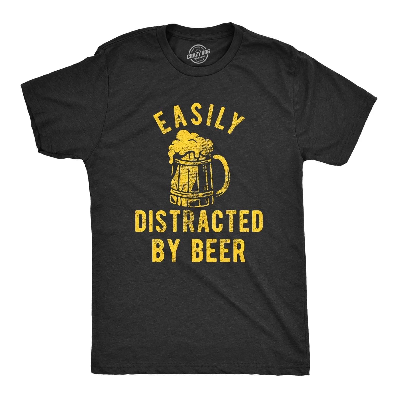 Mens Easily Distracted By Beer T Shirt Funny Drinking Graphic Novelty Tee for S