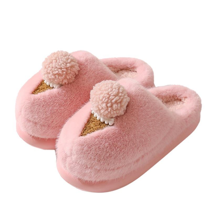 Winter new cartoon cotton slippers women's indoor thick-soled home fluffy shoes wear warm half-drag cotton shoes