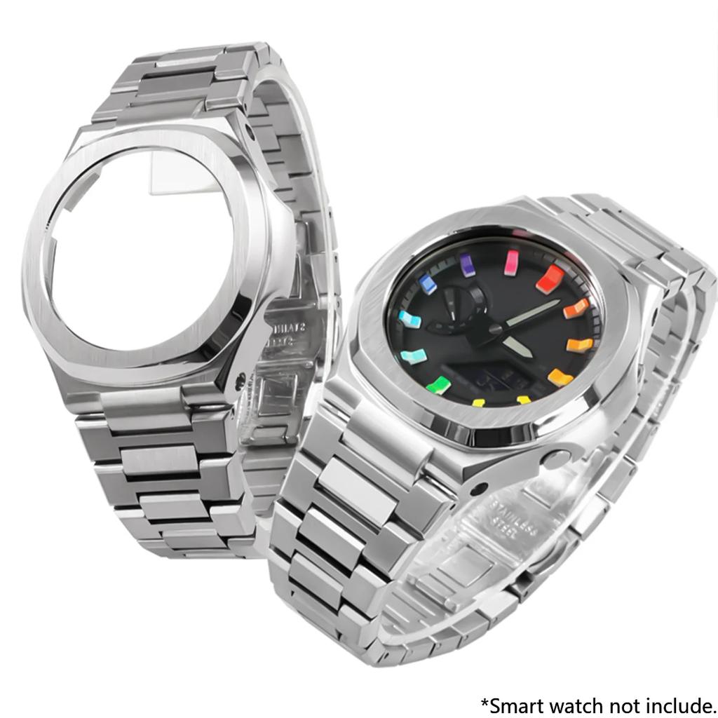 GA-2100 Mod Kit For Casio G-SHOCK GA2100 2110 GA B2100 Watch Men Modified Stainless Steel Case FKM Fluororubber Band Metal Strap