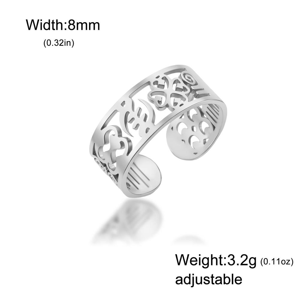 Stainless Steel Adinkra Symbol Open Ring African Akan Sankofa & Nyame Dua Ring Adjustable Ethnic Tribal Jewelry for Women Men