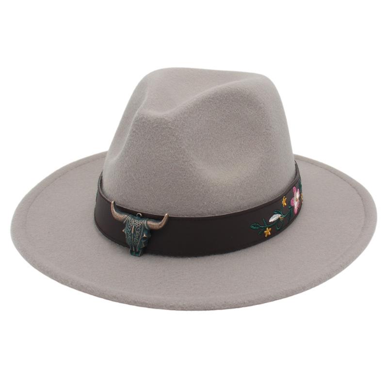 

Tibetan Cow Head Accessories Top Hat, Big Eaves, Spring And Autumn Tibetan Ethnic Style Cashmere Felt Hat For Men And Women L（58-60cm） світло-сірого кольору