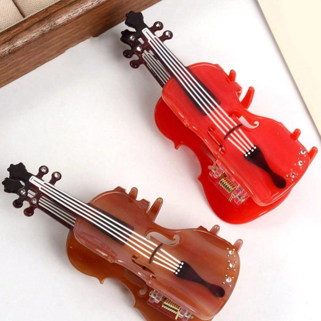 Elegant Violin Hair Clip With Wood Grain Finish Acetate Material For Women Girls Daily Use And Music Themed Events