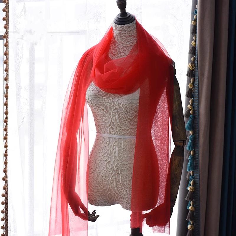 Silk Wedding Veil & Scarf Set for Bride Photoshoot