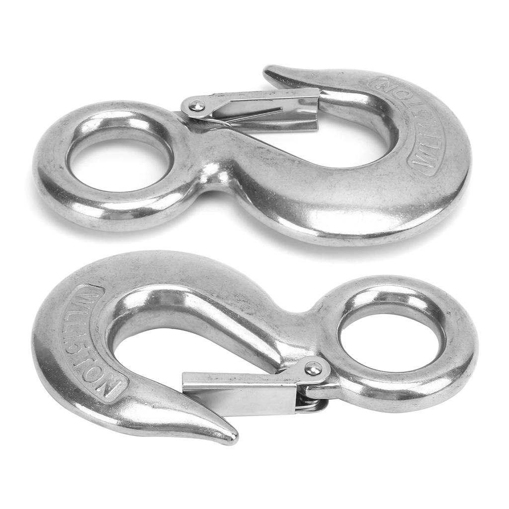 2pcs 1.5 Tons Eye Slip Hook with Safety Latch Stainless Steel Marine Lifting Eye Hoist Hook