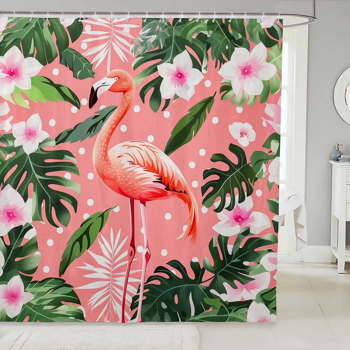 

Cute Flamingo Shower Curtain for Bathroom Decor Tropical Flamingo Print Bath Curtain for Stalls Bathtubs Christmas Deco 120x180cm