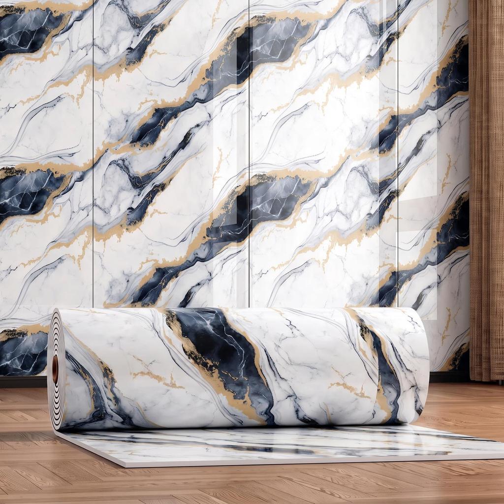 Gold-Plated Marble-Style Waterproof Wall Stickers for TV Backgrounds