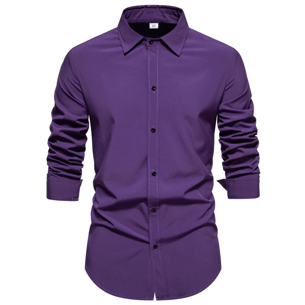 Men's Comfortable Solid Color Shirts Long Sleeve Shirt Casual Business Shirt for Men Lightweight Work Breathable Lapel Shirts
