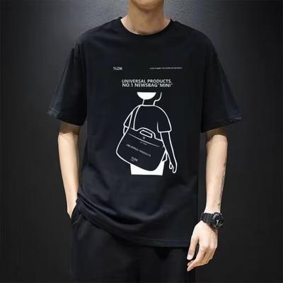 Printed Ins Short-sleeved T-shirt Men's Slim Tide Summer New Trend Round Neck Men's Cotton