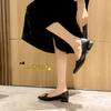 Leather French thick heel low heel single shoes femininity pointed rhinestone square buckle occupation commuter work large size women's shoes