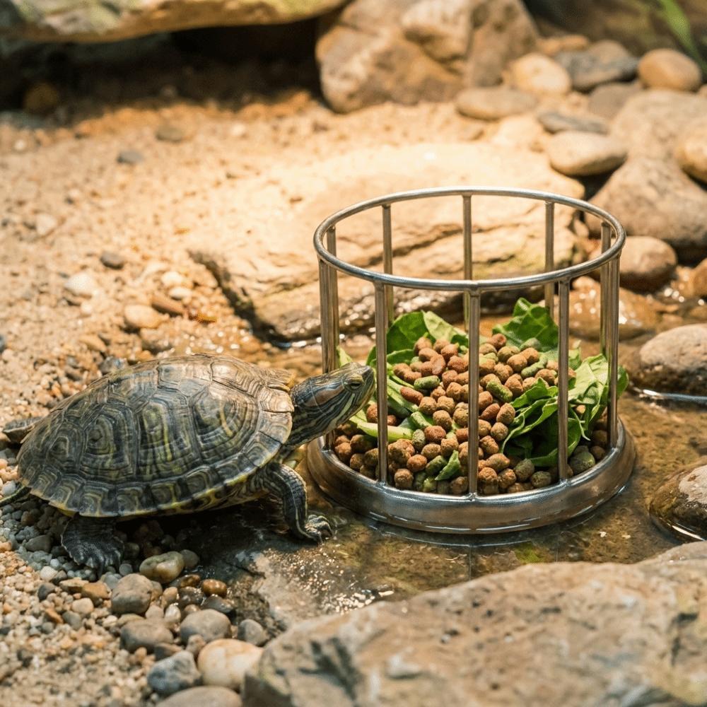 Large Capacity Turtle Stainless Steel Feeder Wear Resistant Wide Mouth Tortoise Food Dish Fence Design Anti-overflow