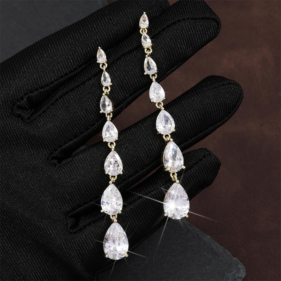 ZAKOL Gorgeous Water Drop Zirconia Long Dangle Earrings Women Sliver Color Shiny Zircon Crystal Bridal Earring Party Zircon