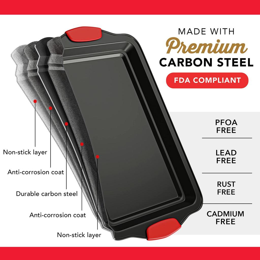 High-Temperature Non-Stick Carbon Steel Baking Tray with Handle for Cookies and Cakes