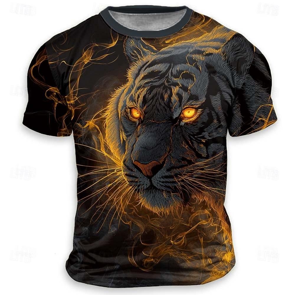 Men's Animal Tiger Funny T Shirt Short Sleeve T shirt 3D Print Crew Neck Shirt Exaggerated Designer Party Holiday
