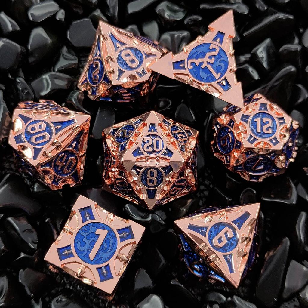 7 Polyhedral Dice, Zinc Alloy Metal, Dungeons and Dragons, DND, TRPG, MTG, Tabletop Games, D20, D12, D10, D8, D6, D4 (Dark Blue Metal)