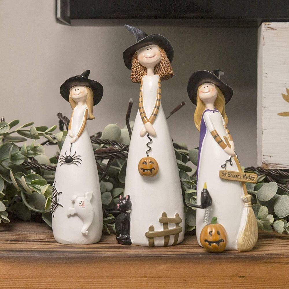 Exquisite Halloween Witch Figurines Cartoon Witch Ghost Ornaments Resin Witch Statue Desktop