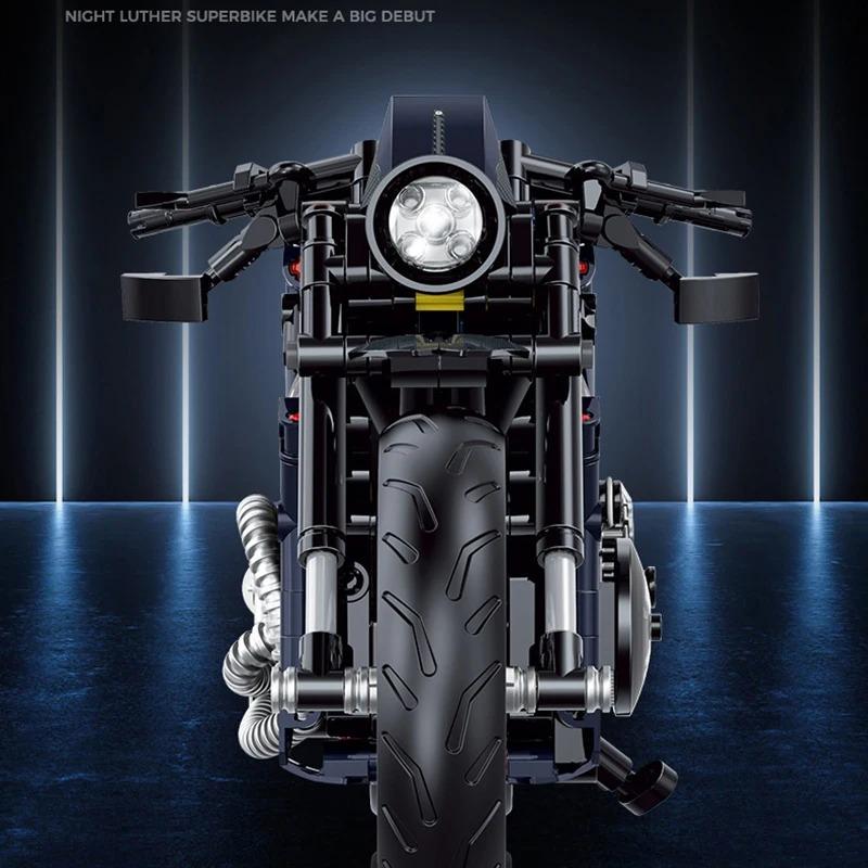New 1/8 Night Racer Motorbike Building Blocks Sets MOC Bricks Motorcycle Model Christmas Gifts for Boys Kids Children 623pcs