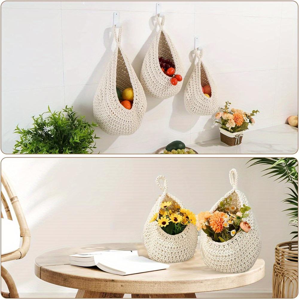 3 Stück/Packung Hängende Obstkörbe für die Küche Boho Wandhalter Tränentropfen Erntekorb für Obst Gemüse Kartoffel Zwiebel Lagerung