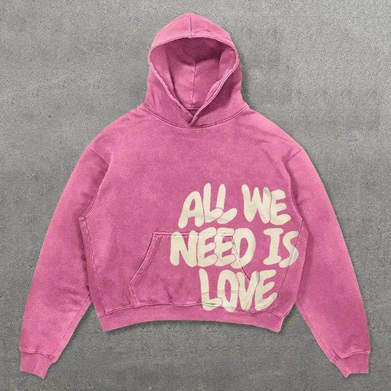 Fashion Women's Hoodies Retro Letter Graffiti Print Girl Daily Casual Pullover Spring And Autumn Long Sleeve Sweatshirt Women's Oversized Top Clothing