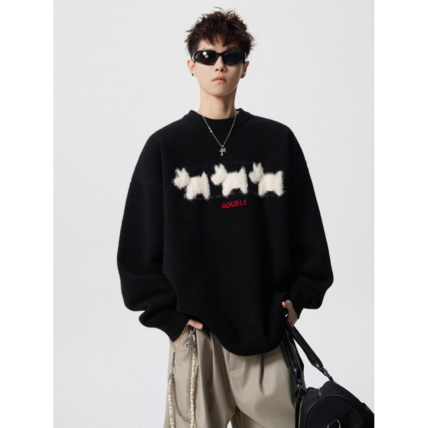 Men s Trendy Cartoon Animal Mohair Sweater - Autumn/Winter Knitwear Round Neck Hoodie, BF Lazy Style, Couple s Streetwear Extra Large