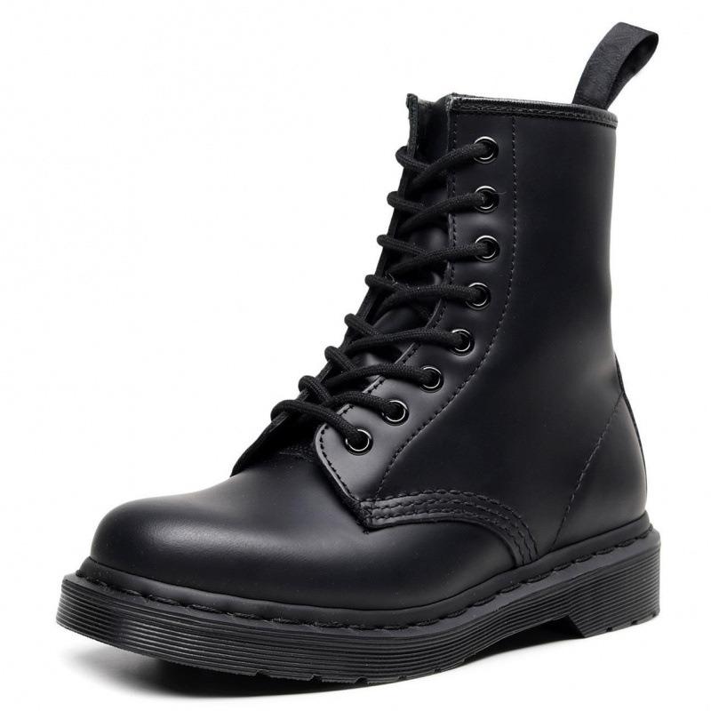 Martin Boots Tooling Boots Women's Hard Leather Pure Black Line Couple Short Boots Men's and Women's Leather Boots Round Head Trend