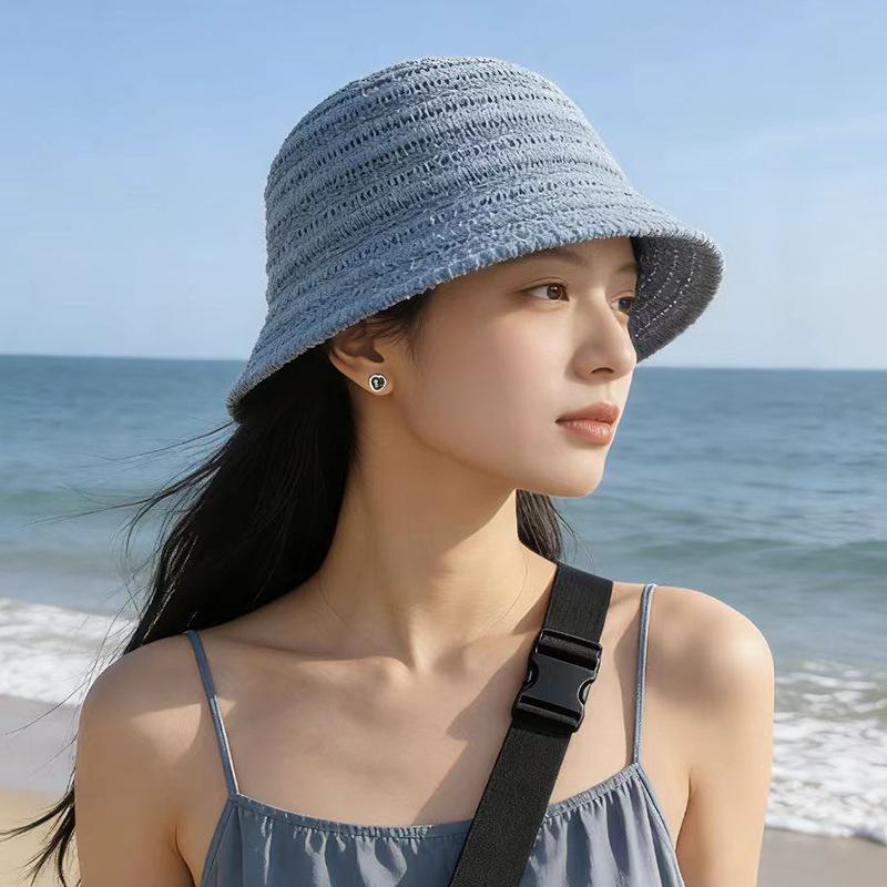 Summer New Visor Hat Woven Hollowed Out Travel Straw Hat Sunscreen Hat Bucket Hat