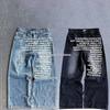 Pantalones vaqueros anchos para hombre con estampado de letras retro americano y lavado
