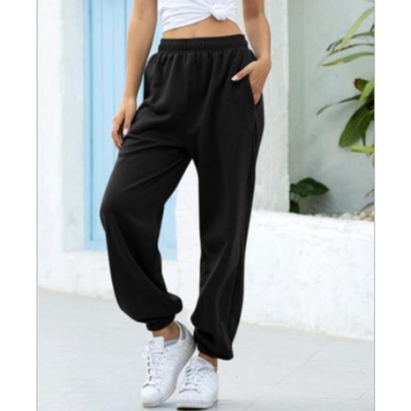 Damen Elastische Taille Kordelzug Jogginghose Locker Lässig Trainingshose Mit Seitentaschen