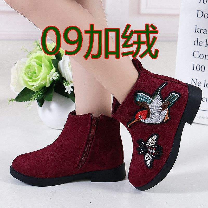 2025 girls autumn and winter retro shoes single boots princess shoes Korean version low tube velvet boots medium and older children cotton shoes s
