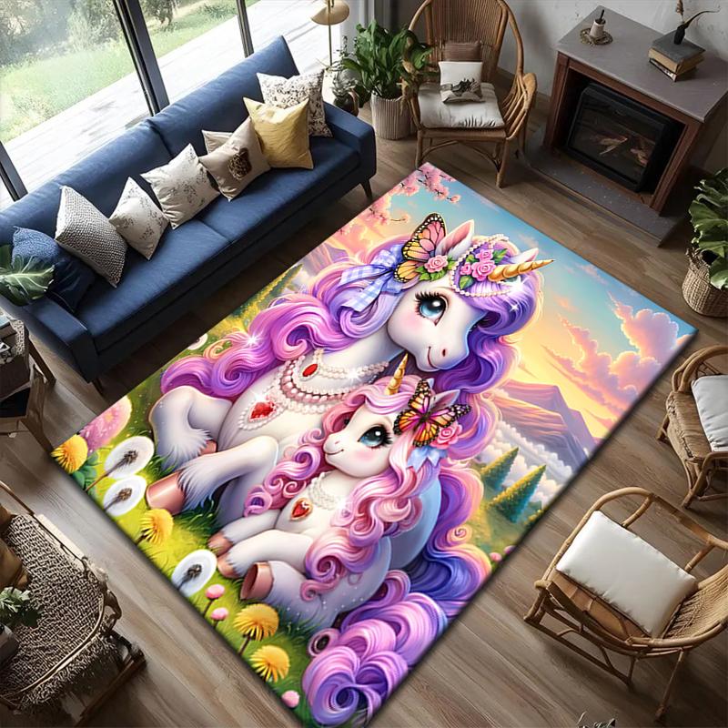 1pc Unicorn Twins Carpet Rug for Living Room Bedroom Home Sofa Decoration,Kids play Non-slip Floor Mat