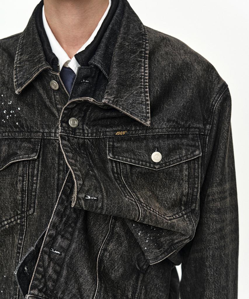 Adsb Andersson Bell Unisex Asymmetric Layered Beads Denim Jacket Awa762U(Black)