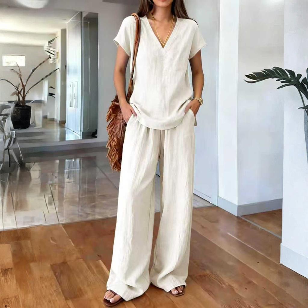 Fashionable And Sexy Women's Spring And Summer Retro Elastic Waist Strap Linen Suit Women's Fashion Color Casual Two-piece Set