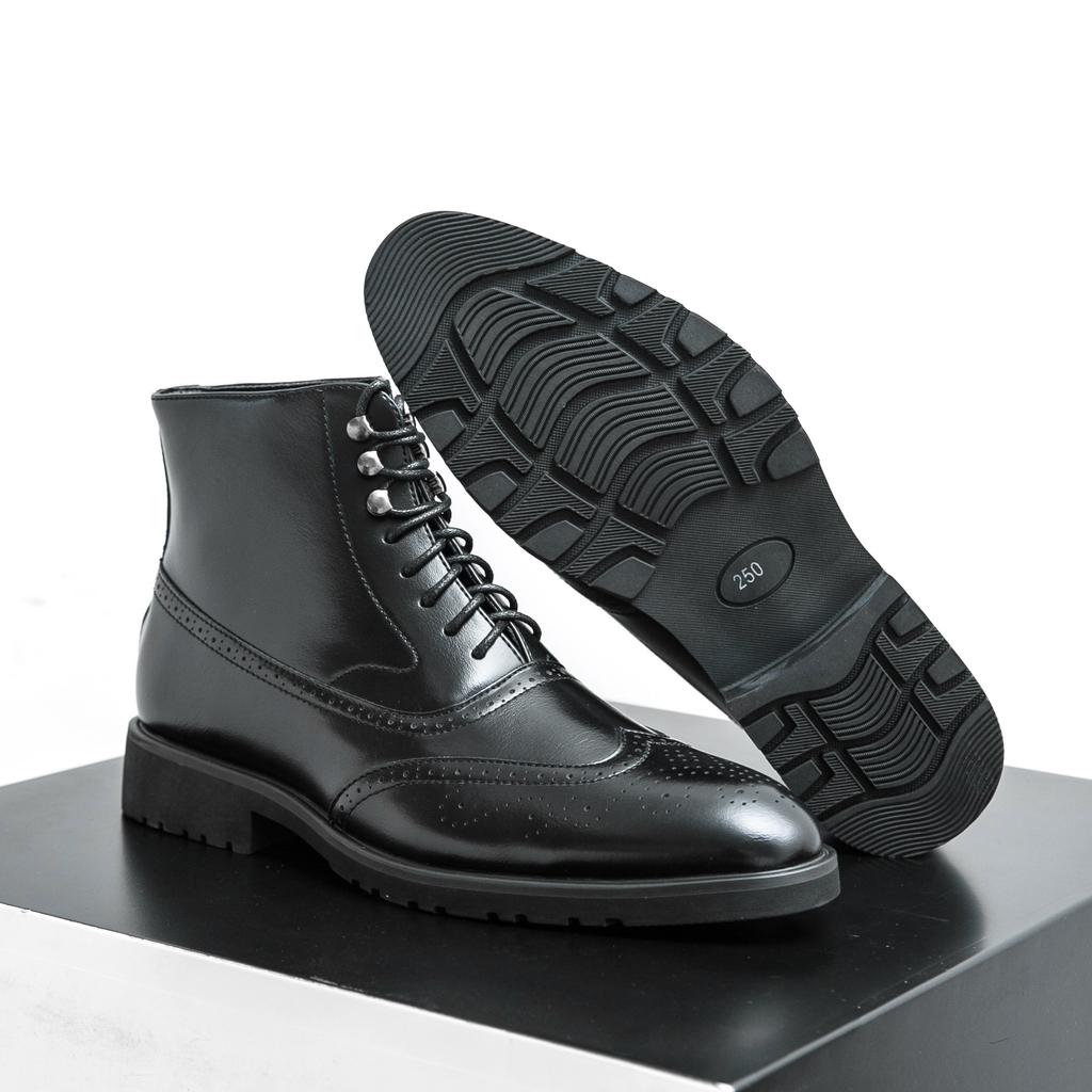 Mens Brogue Chelsea Boots Fashion Ankle Boots Casual Short Boots Business Leisure High-Top Pointed Toe Shoes Elegant Black Boots