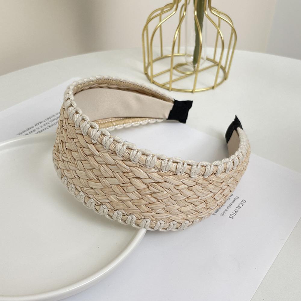 

New Boho Straw Knitted Headband Handmade Elegant Wide Head Hoop Hair Accessories Rattan Headdress For Women Girls