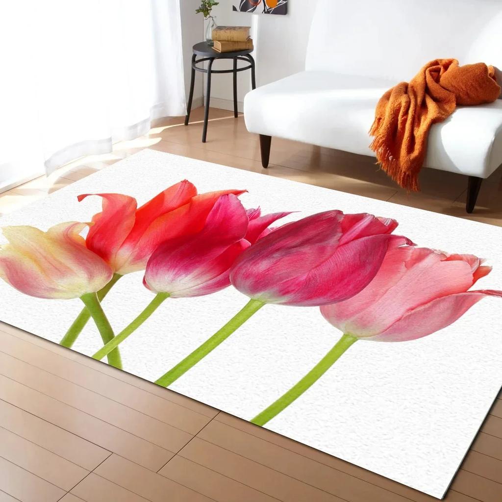 Covor Lalea Primăvară botanic Flori Covor de Zonă pentru Living Dormitor Copii Covoraș de Podea Floral Grădină Naturală Covoraș de Bucătărie