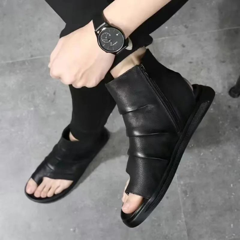 Men's Cool Boots High Quality Cow Leather Sandals Casual High Top Cool Boots Summer Open-toe Cool Boots Designer Pinch Toe Botas