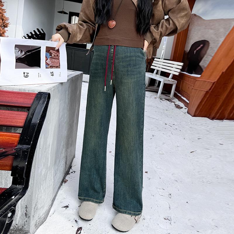 High-Quality Maternity Wide-Leg Jeans with Drawstring and Stretch 2XL