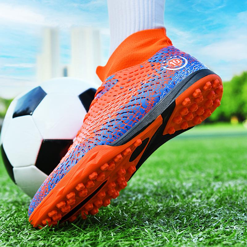 Men's Football Boots Rubber Soft Sole Short-nailed Artificial Turf Leather Youth Kids Football Boots