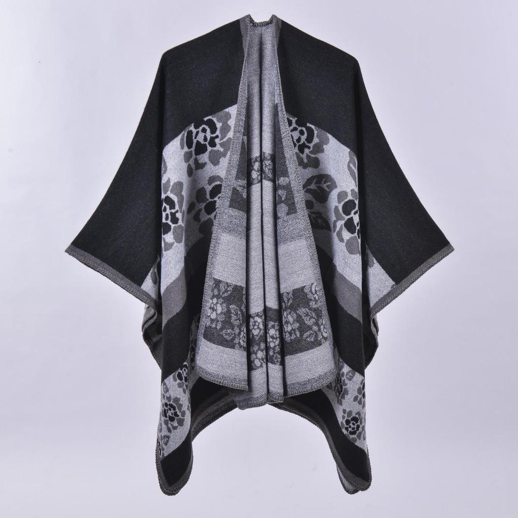 Sciarpa Autunnale e Invernale, Scialle da Viaggio Versatile a Quadri da Donna, Mantello Spaccato Spesso Etnico in Imitazione Cashmere