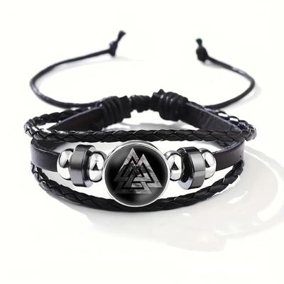 Viking Norse Mythology Leather Bracelets Ancient Trinity Nordic Runes Odin Symbol Multilayer Braided Bracelets Bangles Jewelry