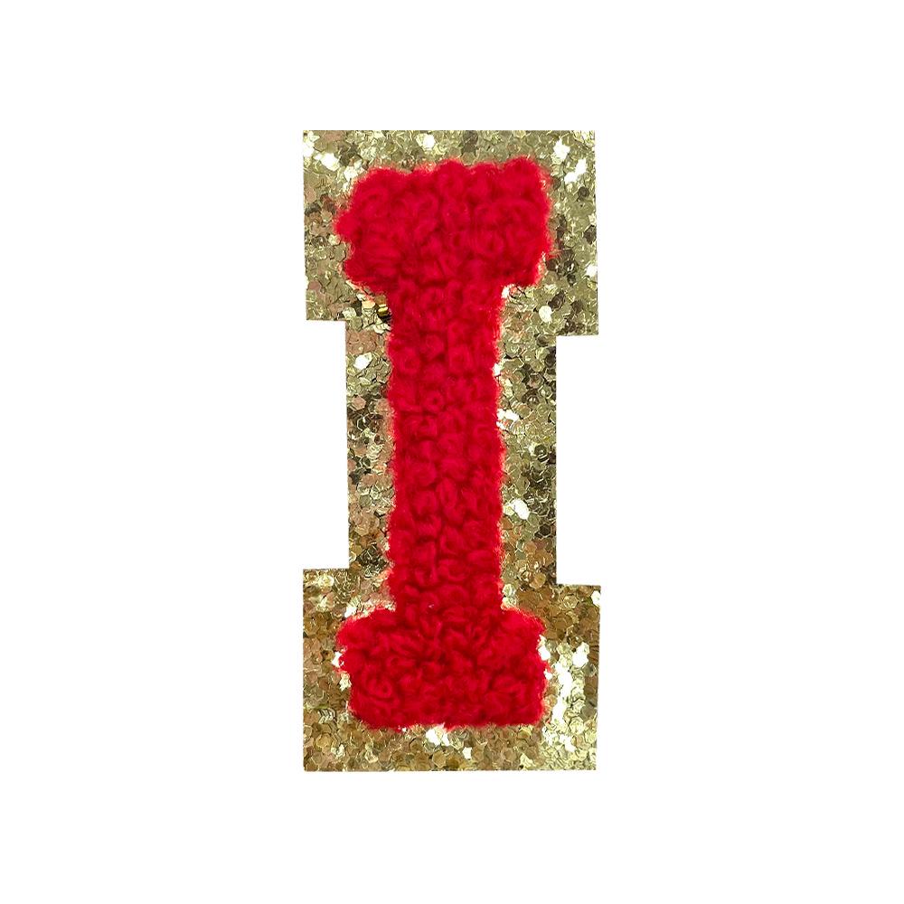 Red A-Z Chenille Embroidery Letter Patches, 5cm Self-Adhesive for DIY Clothing.