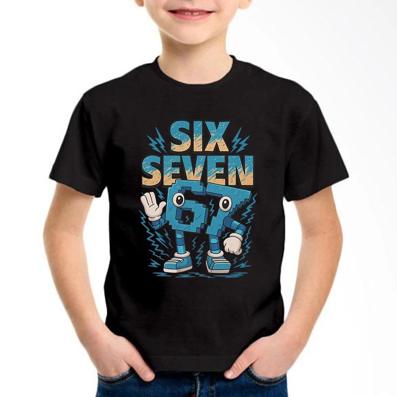 New Funny Six Seven Italian Brainrot 67 Number Graphic Print T-Shirt Boy/Girl Summer Short Sleeved Kids Comfortable Tshirt Top 110