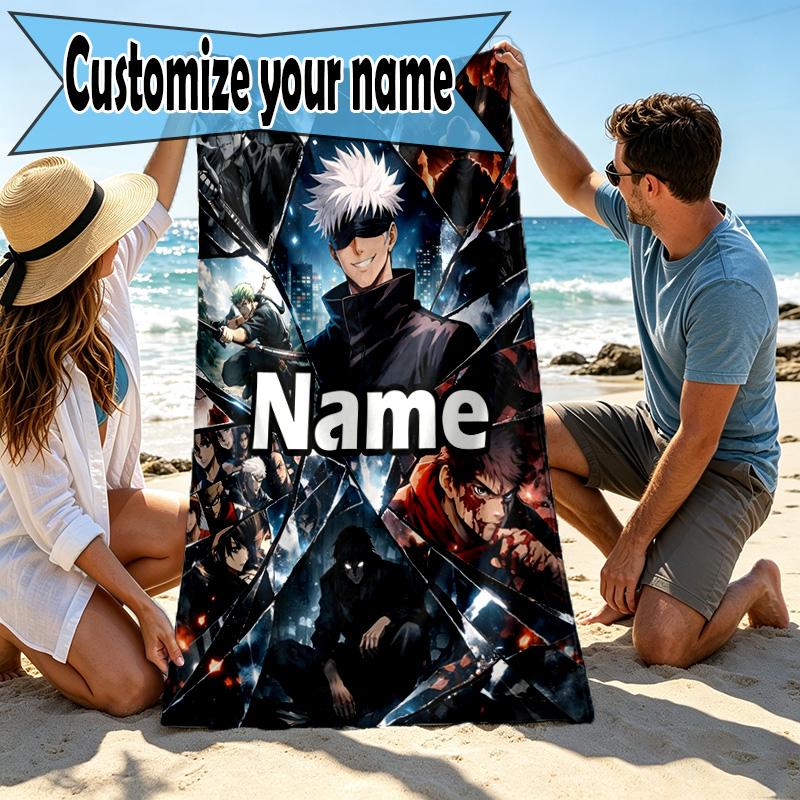 Custom Name Personalized Jujutsu Kaisen Print Beach Towel, for Trip Camping Beach Party Home Decor, Birthday Gift for Family & Friends