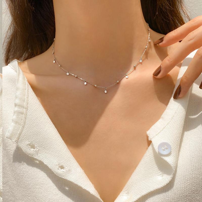 Choker Necklaces for Women Real 925 Silver Geometric Irregular Round Necklaces Clavicle Chain Cute Jewelry Accessories