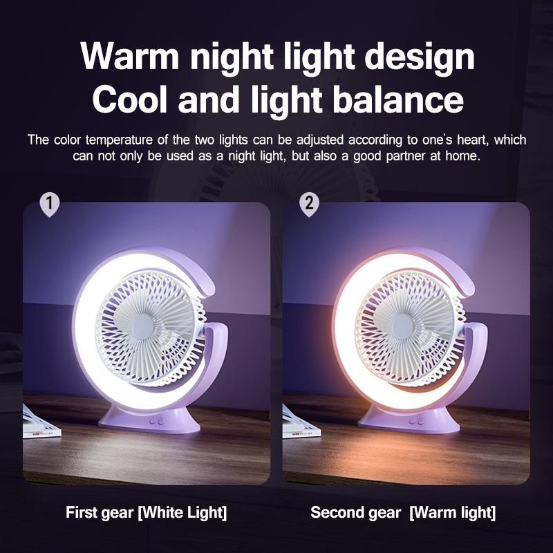 LED Table Light Fan Rechargeable Portable Circulator Electric Fan With LED Lighting Desk Lamp For Bedroom Bedside Reading Lights