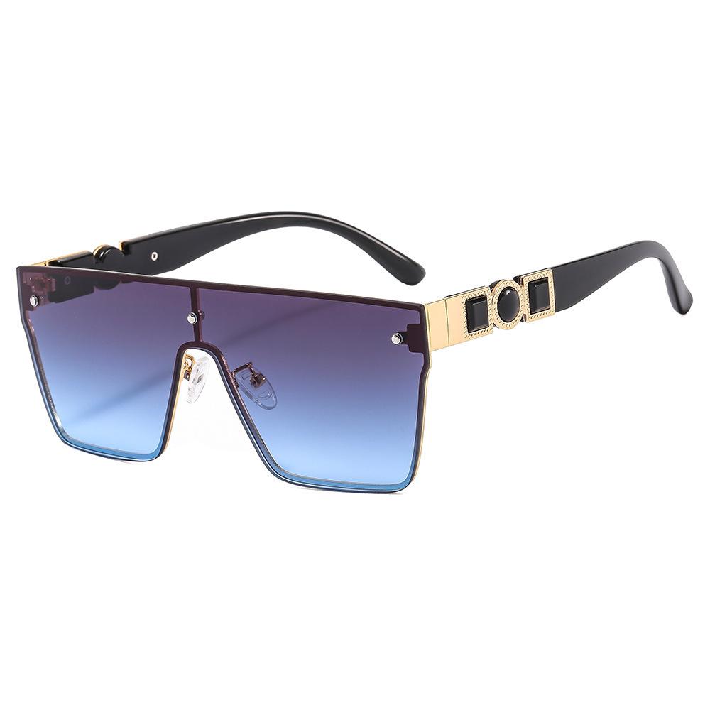 European and American new fashion square frameless gradual change color sunglasses men and women cheetah decorative temple metal sunglasses