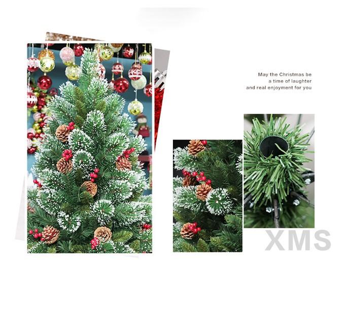 Green Christmas tree with pine cones, rowan berries and snow-covered tips StarryLights 180 cm x 82 cm