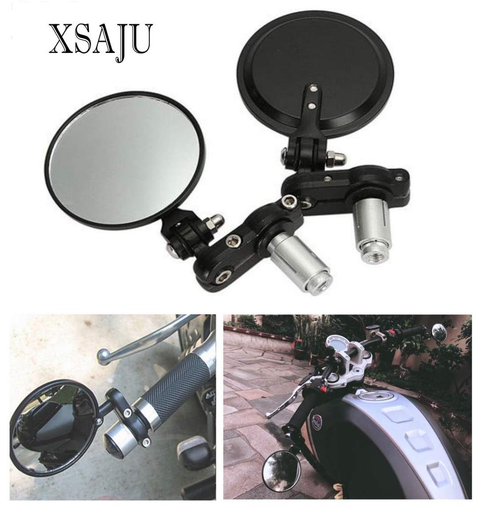 XSAJU Motocyklové zrcátko, Sada levé a pravé, Zrcátko do konce řídítek, Univerzální, Kulatý tvar, Skládací, Černé