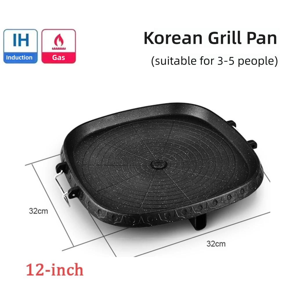 Korean Square Grill Pan Maifan Coated Camping Board,Non-stick Smokeless Barbecue Plate for Indoor Outdoor Gas Induction Stovetop