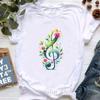 Watercolor Music Note Flowers Print T Shirt Girls Summer Fashion Tshirt Womem Hip Hop Tshirt Femme Harajuku Shirt Streetwear